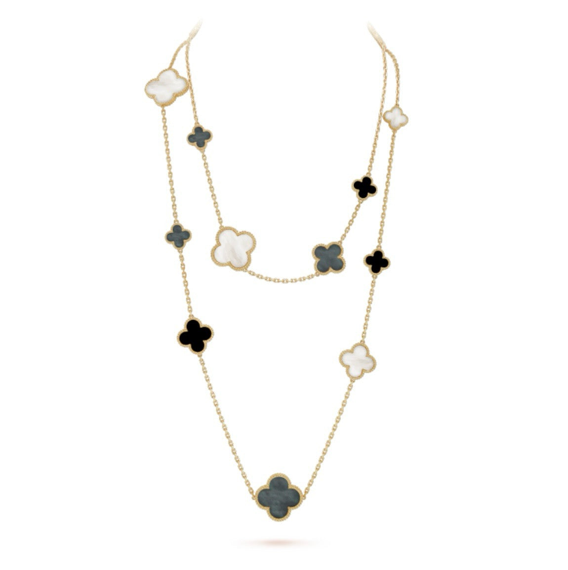 [Am jewelry]CLOVER 16 MOTIF CHALCEDONY MOP Gold NECKLACE