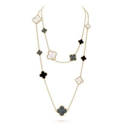 [Am jewelry]CLOVER 16 MOTIF CHALCEDONY MOP Gold NECKLACE