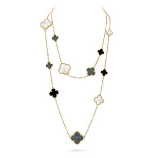 [Am jewelry]CLOVER 16 MOTIF CHALCEDONY MOP Gold NECKLACE