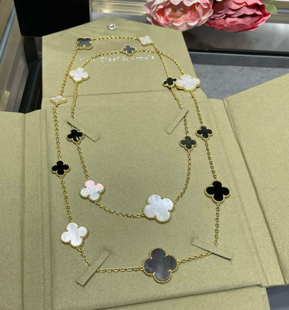 [Am jewelry]CLOVER 16 MOTIF CHALCEDONY MOP Gold NECKLACE