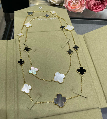 [Am jewelry]CLOVER 16 MOTIF CHALCEDONY MOP Gold NECKLACE