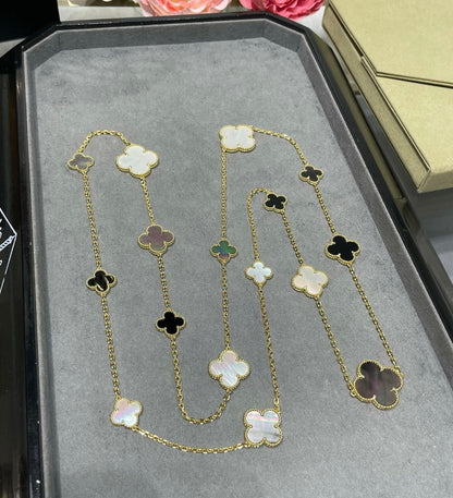 [Am jewelry]CLOVER 16 MOTIF CHALCEDONY MOP Gold NECKLACE