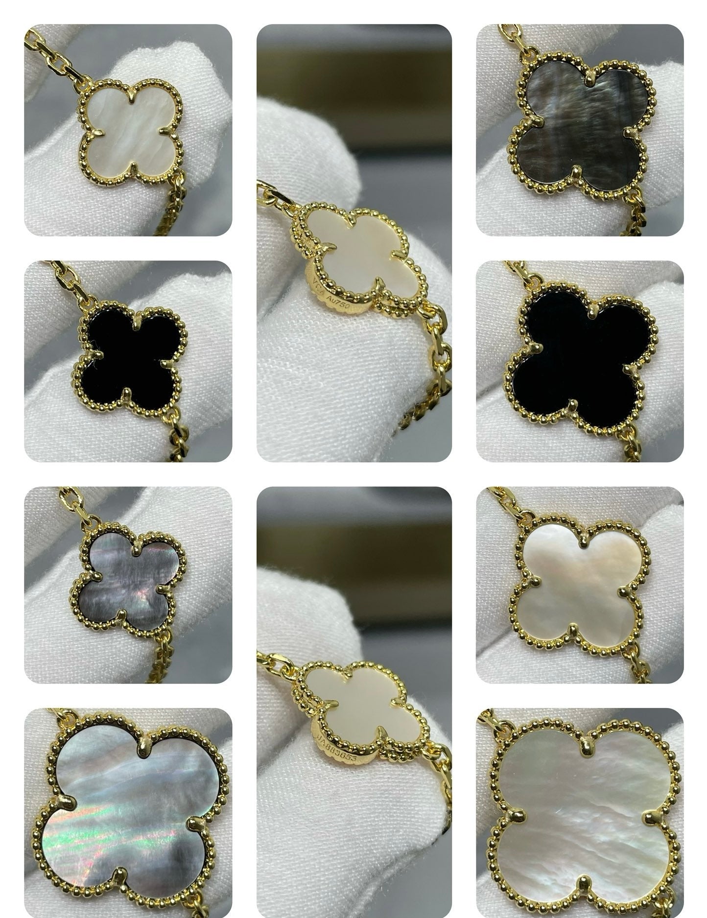 [Am jewelry]CLOVER 16 MOTIF CHALCEDONY MOP Gold NECKLACE