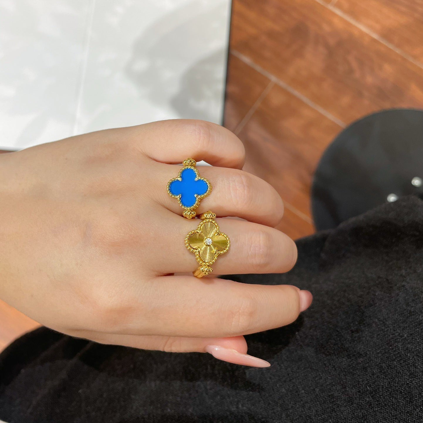 [Am jewelry]CLOVER RIVERSIBLE BLUE AGATE RING