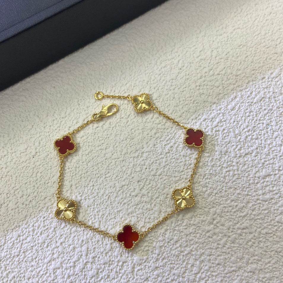 [Am jewelry]CLOVER 6 MOTIF RED AGATE LASER BRACELET