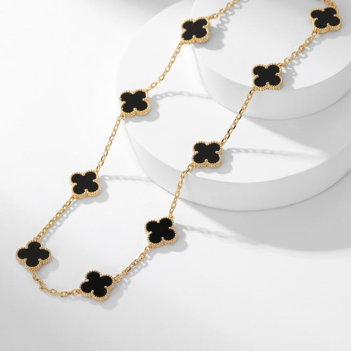[Am jewelry]CLOVER 10 MOTIFS ONYX NECKLACE