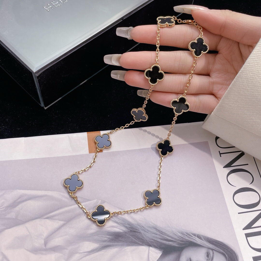 [Am jewelry]CLOVER 10 MOTIFS ONYX NECKLACE