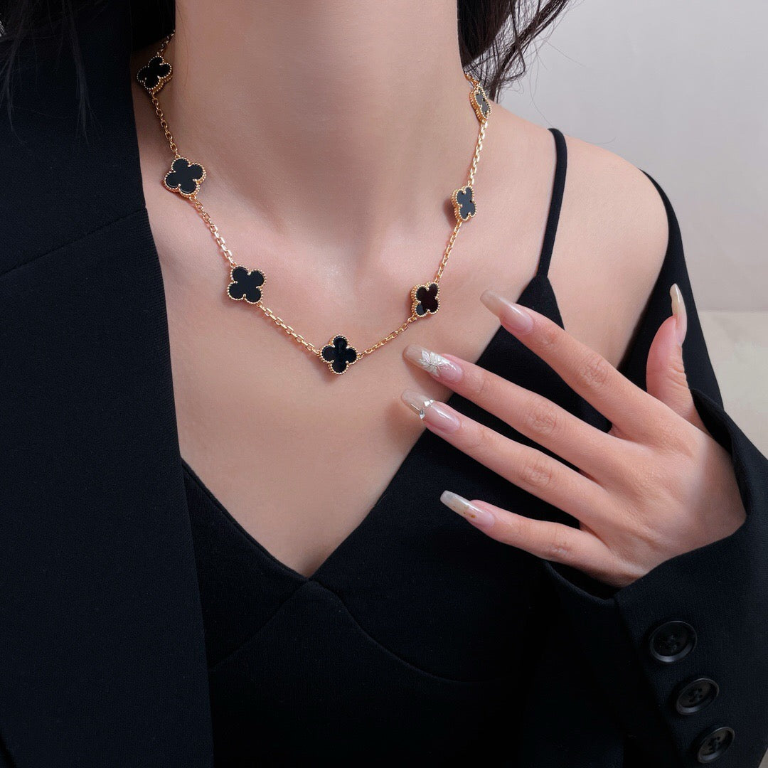 [Am jewelry]CLOVER 10 MOTIFS ONYX NECKLACE
