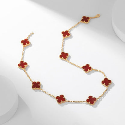 [Am jewelry]CLOVER 10 MOTIFS CARNELIAN NECKLACE