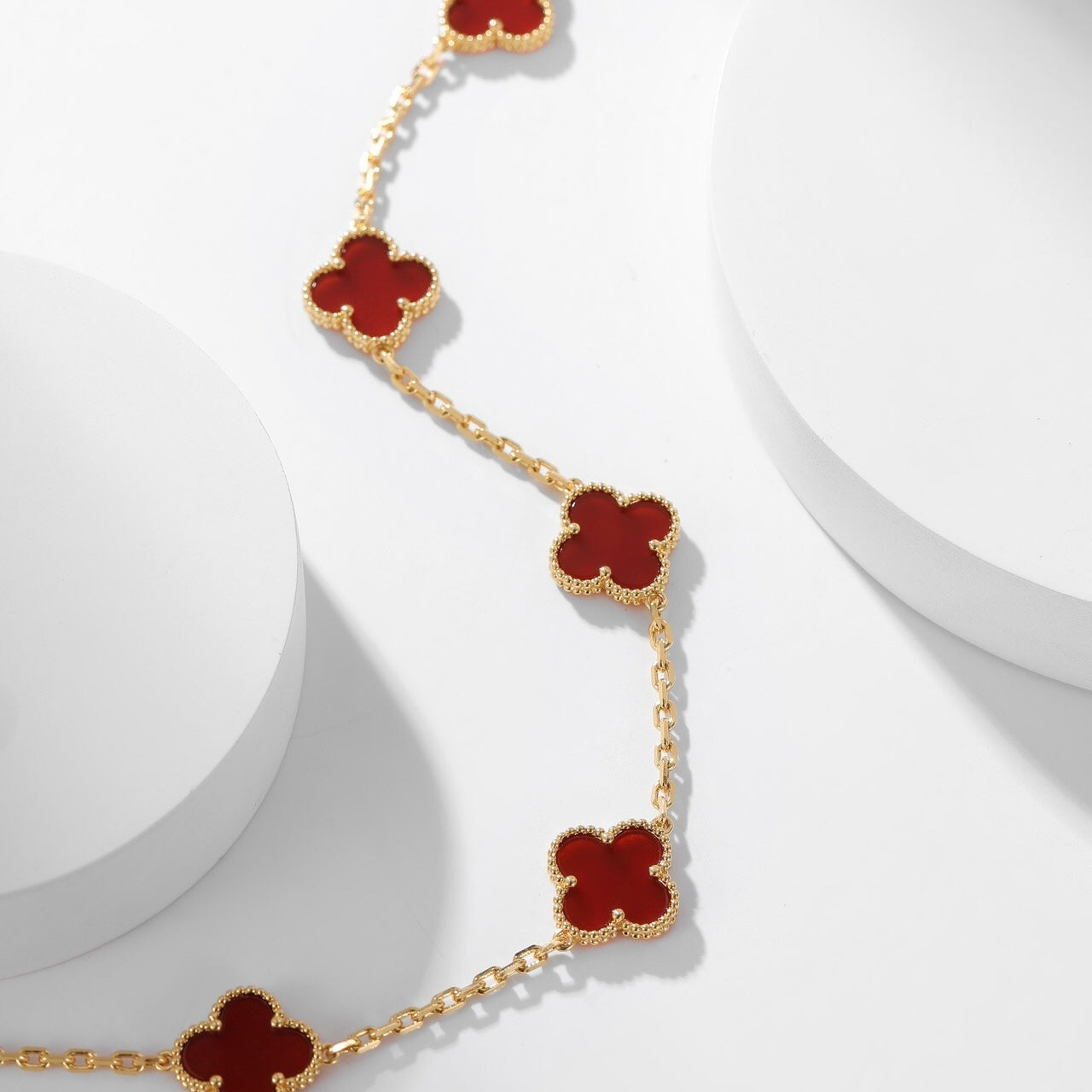 [Am jewelry]CLOVER 10 MOTIFS CARNELIAN NECKLACE