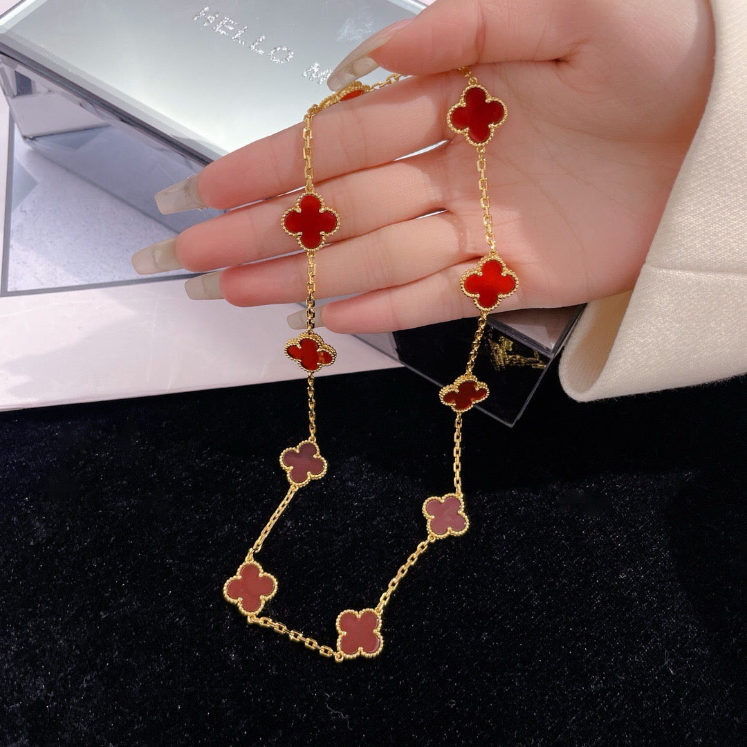 [Am jewelry]CLOVER 10 MOTIFS CARNELIAN NECKLACE