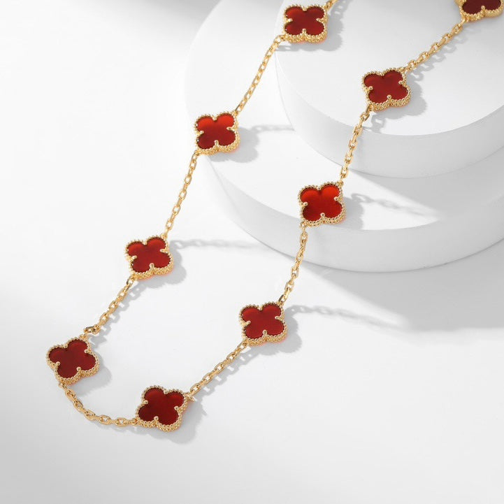 [Am jewelry]CLOVER 10 MOTIFS CARNELIAN NECKLACE