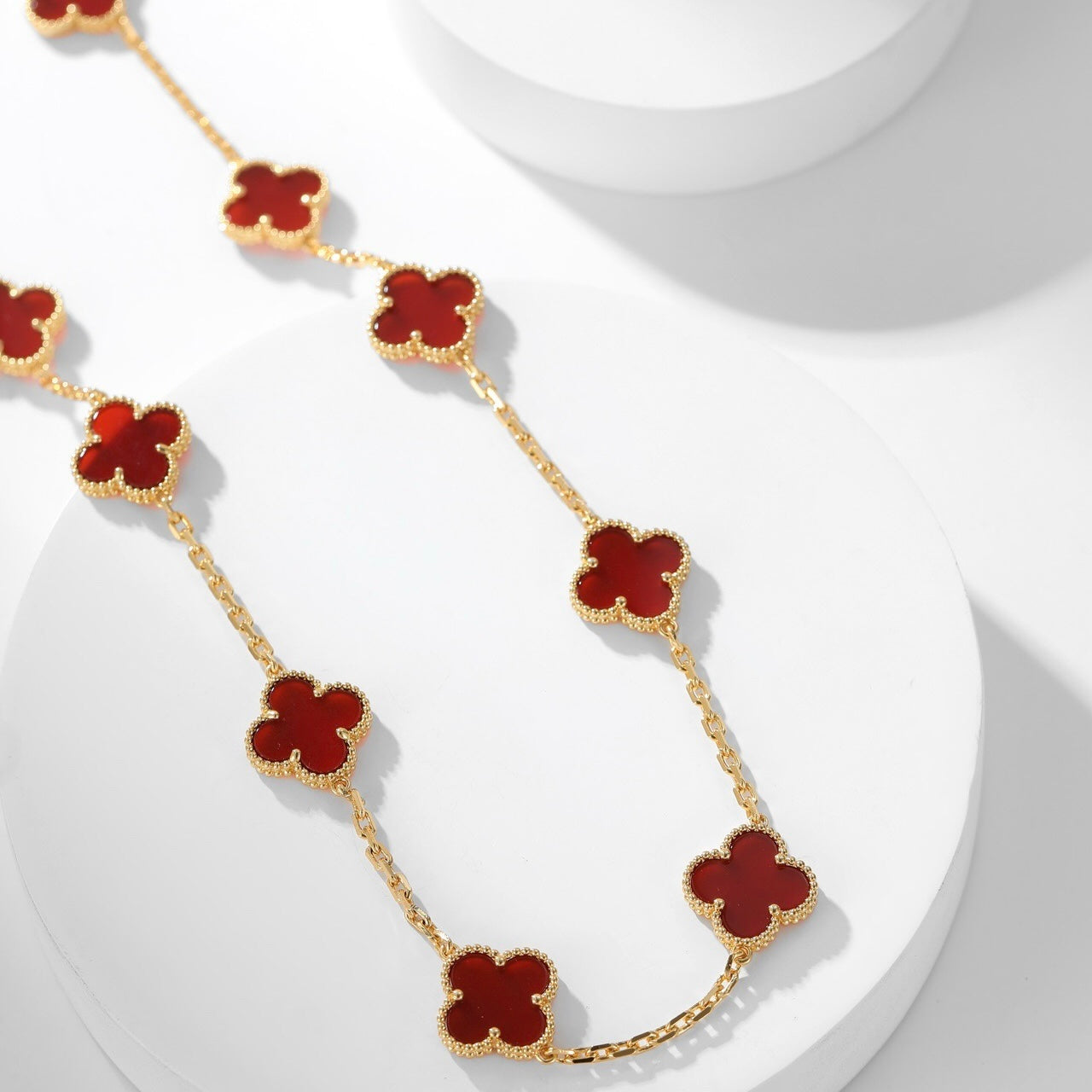 [Am jewelry]CLOVER 10 MOTIFS CARNELIAN NECKLACE