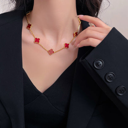 [Am jewelry]CLOVER 10 MOTIFS CARNELIAN NECKLACE