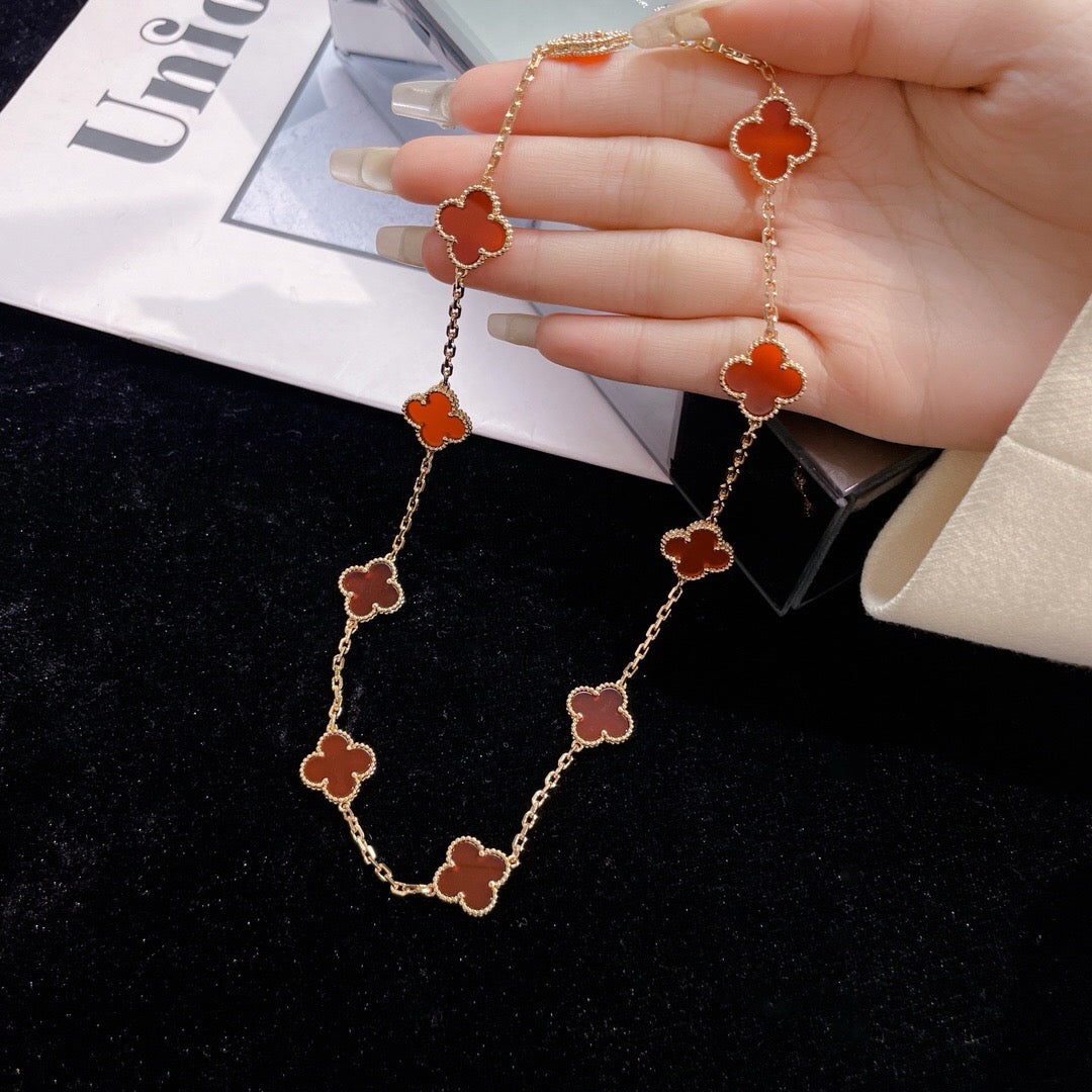 [Am jewelry]CLOVER 10 MOTIFS CARNELIAN NECKLACE
