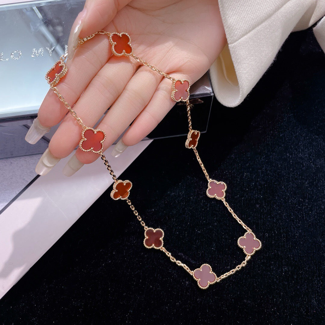 [Am jewelry]CLOVER 10 MOTIFS CARNELIAN NECKLACE