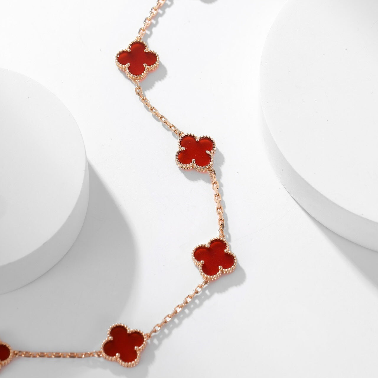 [Am jewelry]CLOVER 10 MOTIFS CARNELIAN NECKLACE