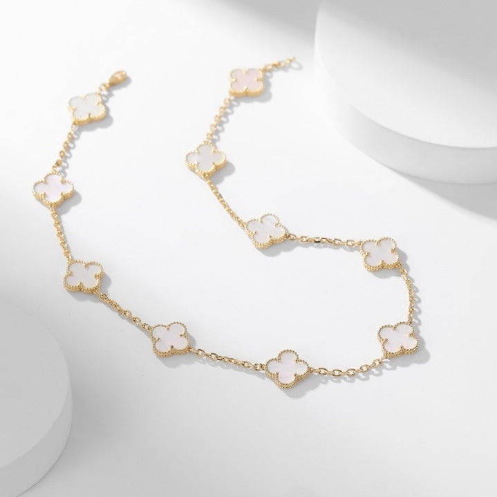 [Am jewelry]CLOVER 10 MOTIFS WHITE MOTHER OF PEARL NECKLACE