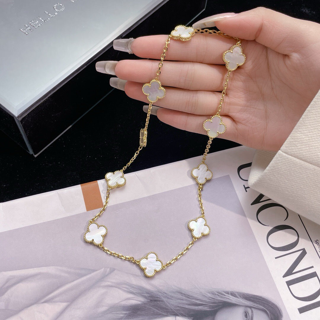 [Am jewelry]CLOVER 10 MOTIFS WHITE MOTHER OF PEARL NECKLACE