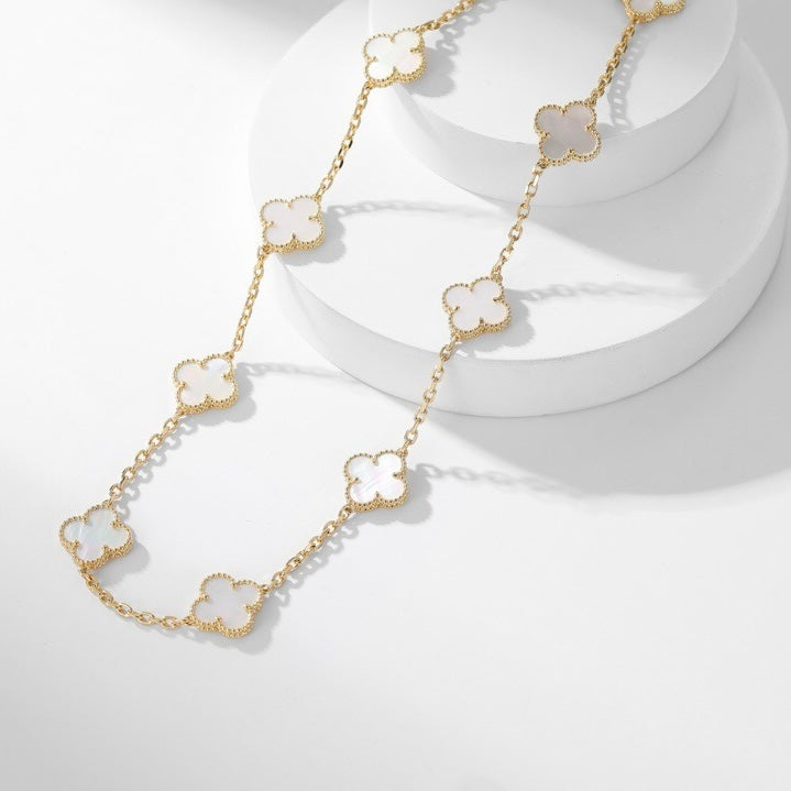 [Am jewelry]CLOVER 10 MOTIFS WHITE MOTHER OF PEARL NECKLACE