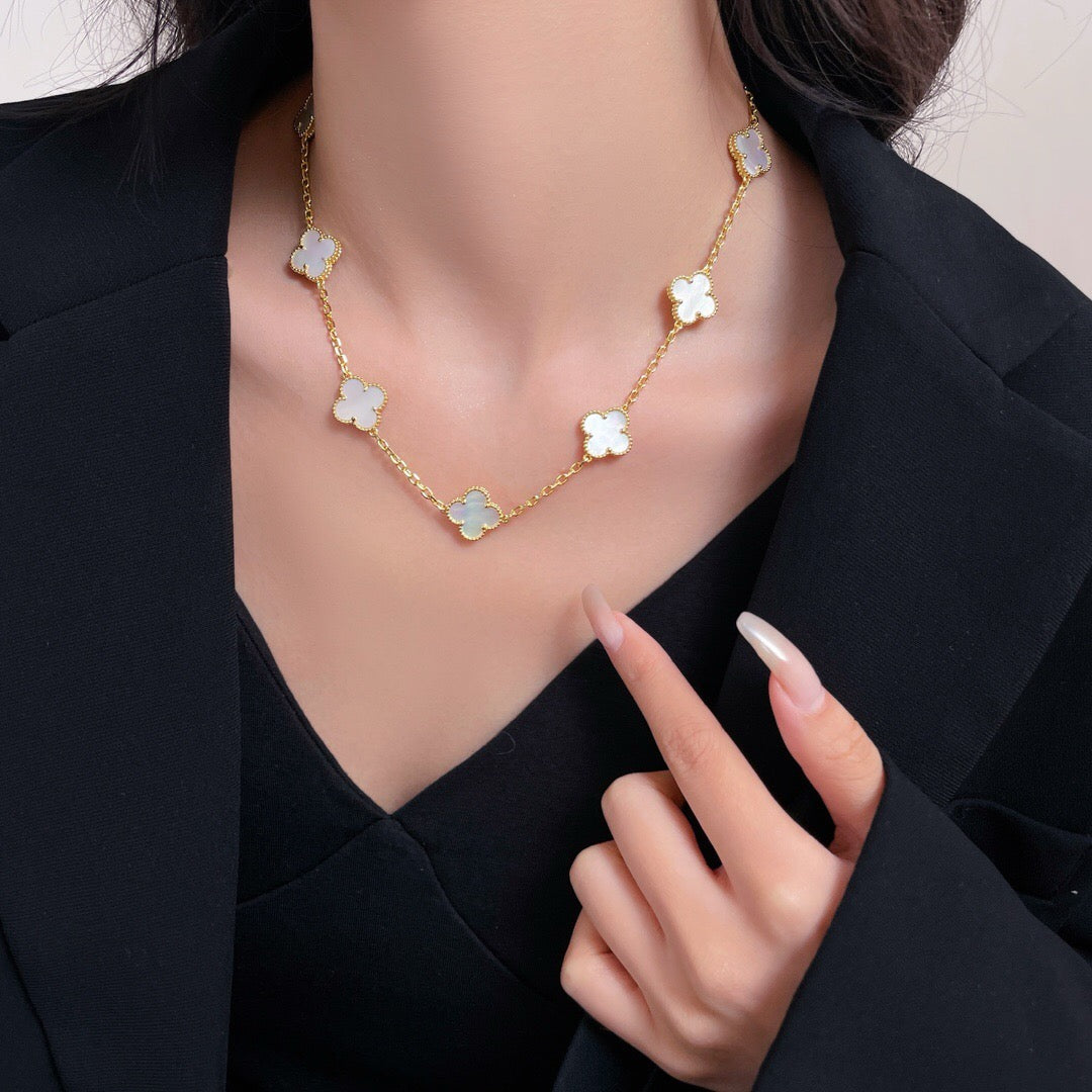 [Am jewelry]CLOVER 10 MOTIFS WHITE MOTHER OF PEARL NECKLACE