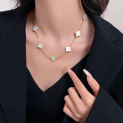 [Am jewelry]CLOVER 10 MOTIFS WHITE MOTHER OF PEARL NECKLACE