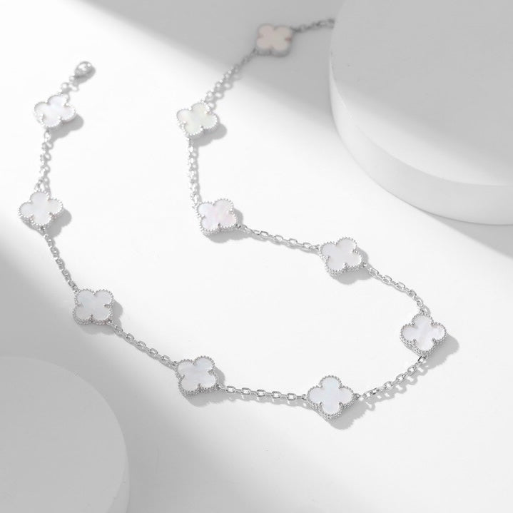[Am jewelry]CLOVER 10 MOTIFS WHITE MOTHER OF PEARL NECKLACE