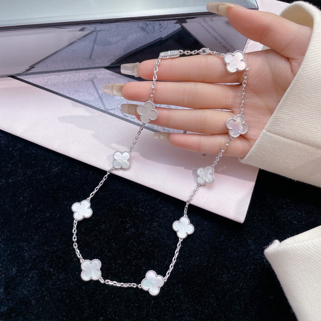 [Am jewelry]CLOVER 10 MOTIFS WHITE MOTHER OF PEARL NECKLACE