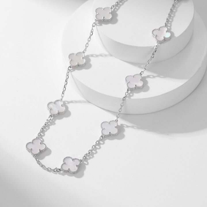 [Am jewelry]CLOVER 10 MOTIFS WHITE MOTHER OF PEARL NECKLACE