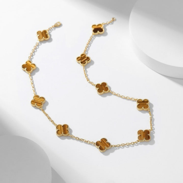 [Am jewelry]CLOVER 10 MOTIFS TIGER EYE NECKLACE