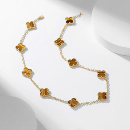 [Am jewelry]CLOVER 10 MOTIFS TIGER EYE NECKLACE