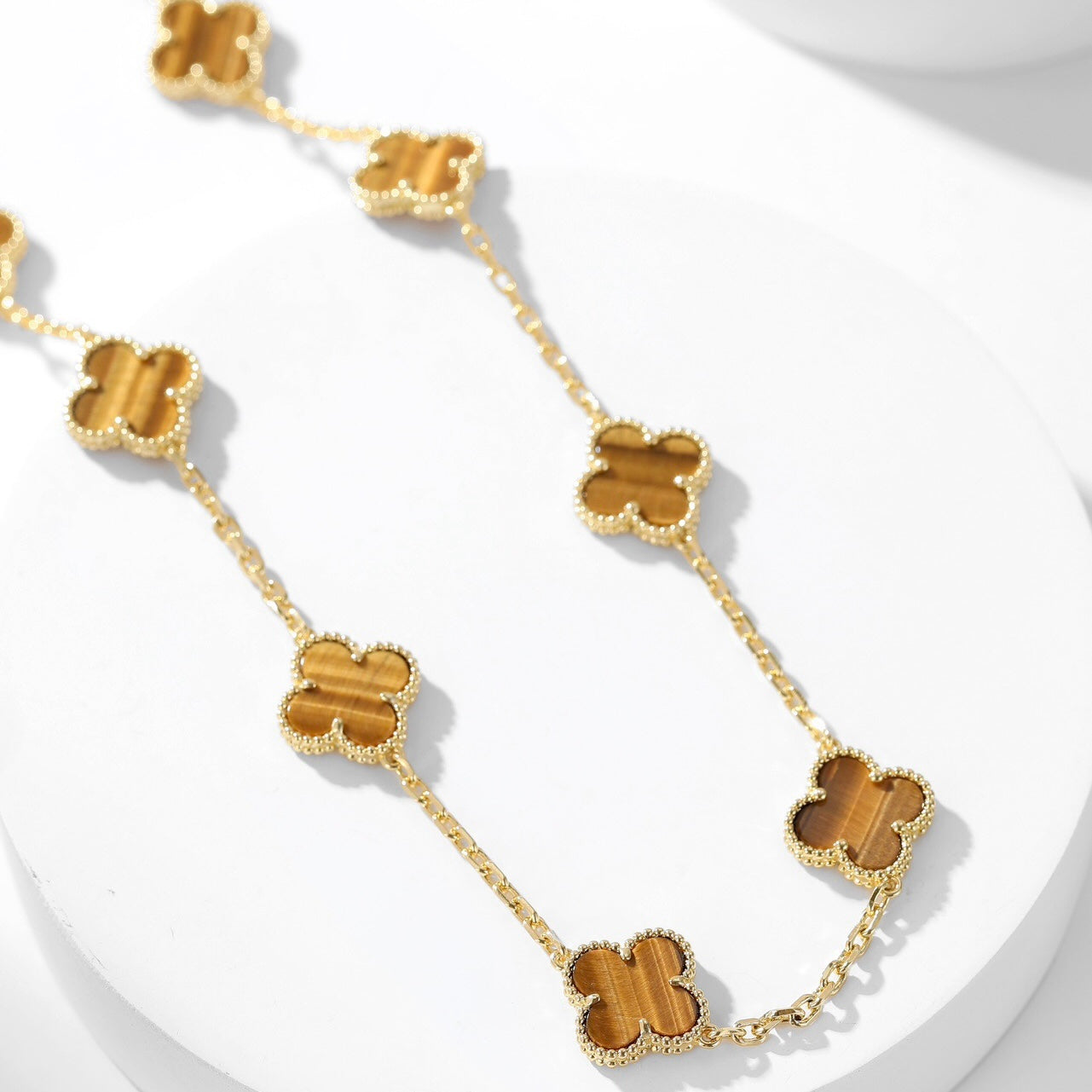 [Am jewelry]CLOVER 10 MOTIFS TIGER EYE NECKLACE
