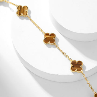 [Am jewelry]CLOVER 10 MOTIFS TIGER EYE NECKLACE