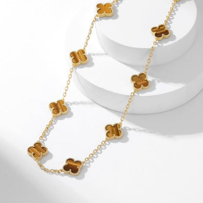 [Am jewelry]CLOVER 10 MOTIFS TIGER EYE NECKLACE