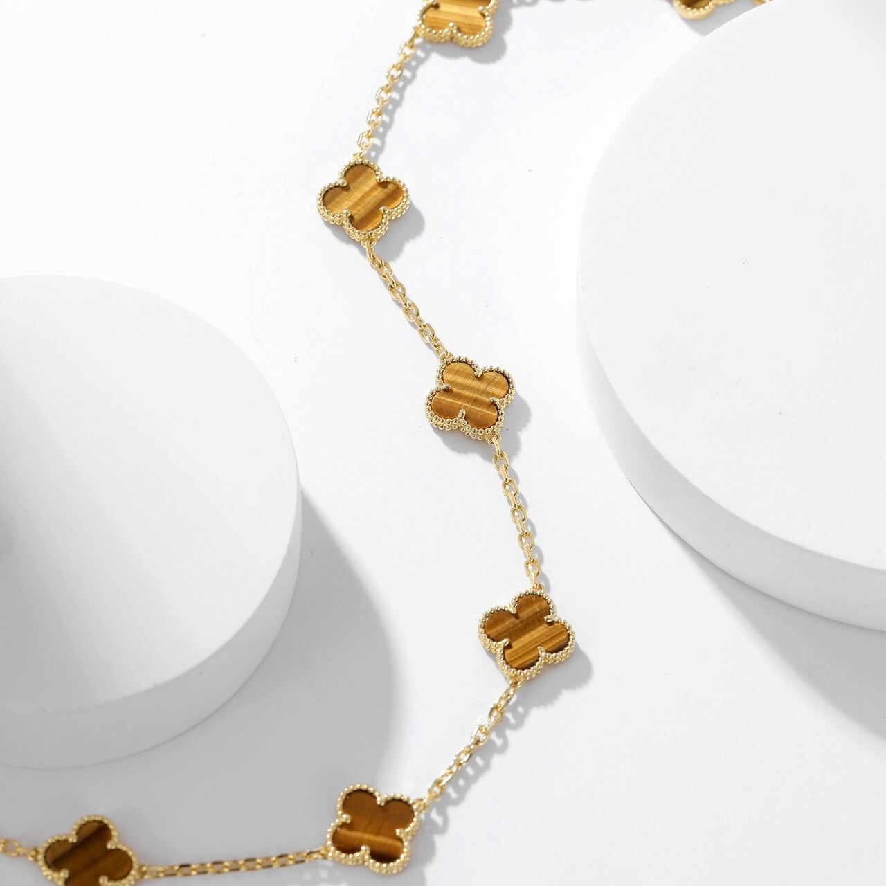 [Am jewelry]CLOVER 10 MOTIFS TIGER EYE NECKLACE