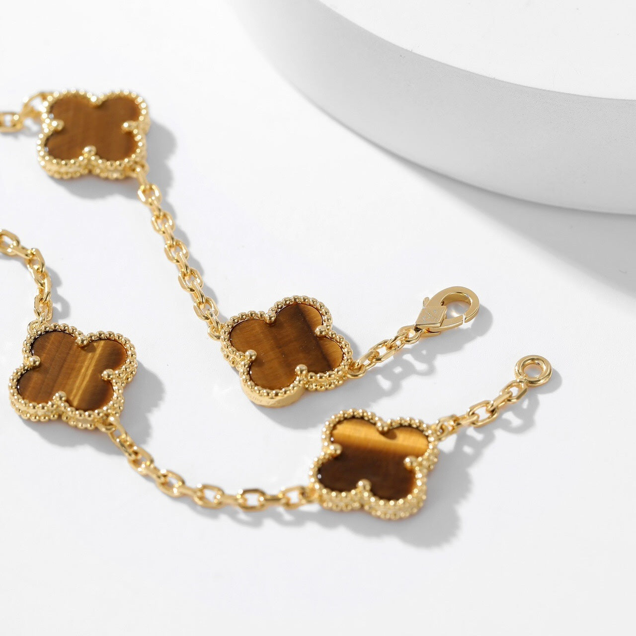 [Am jewelry]CLOVER 10 MOTIFS TIGER EYE NECKLACE