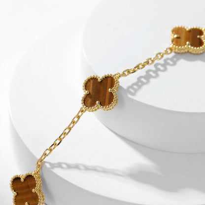 [Am jewelry]CLOVER 10 MOTIFS TIGER EYE NECKLACE