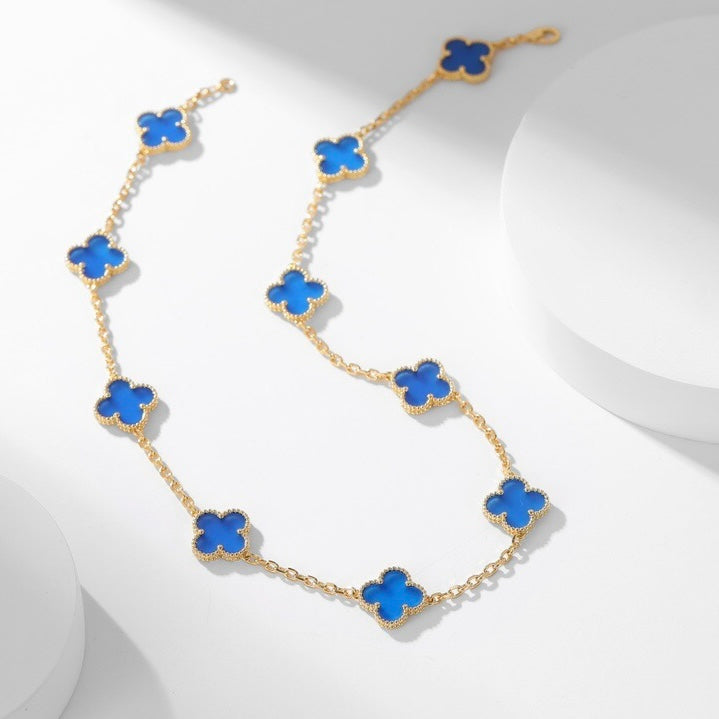 [Am jewelry]CLOVER 10 MOTIFS BLUE AGATE NECKLACE