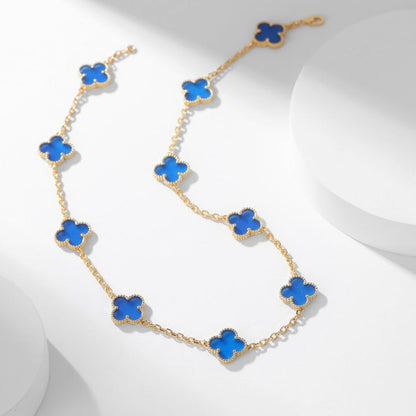 [Am jewelry]CLOVER 10 MOTIFS BLUE AGATE NECKLACE