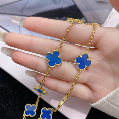 [Am jewelry]CLOVER 10 MOTIFS BLUE AGATE NECKLACE