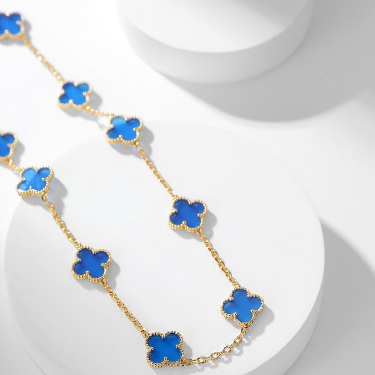 [Am jewelry]CLOVER 10 MOTIFS BLUE AGATE NECKLACE