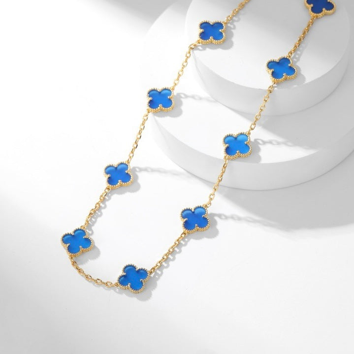 [Am jewelry]CLOVER 10 MOTIFS BLUE AGATE NECKLACE