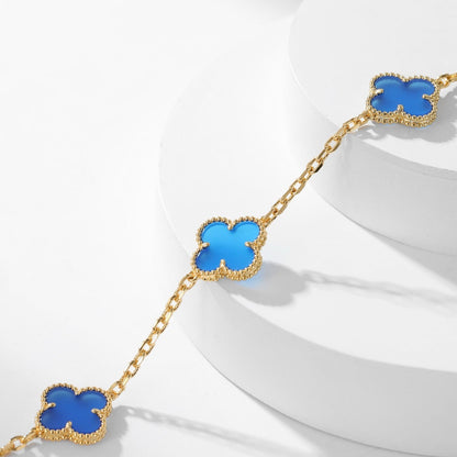 [Am jewelry]CLOVER 10 MOTIFS BLUE AGATE NECKLACE