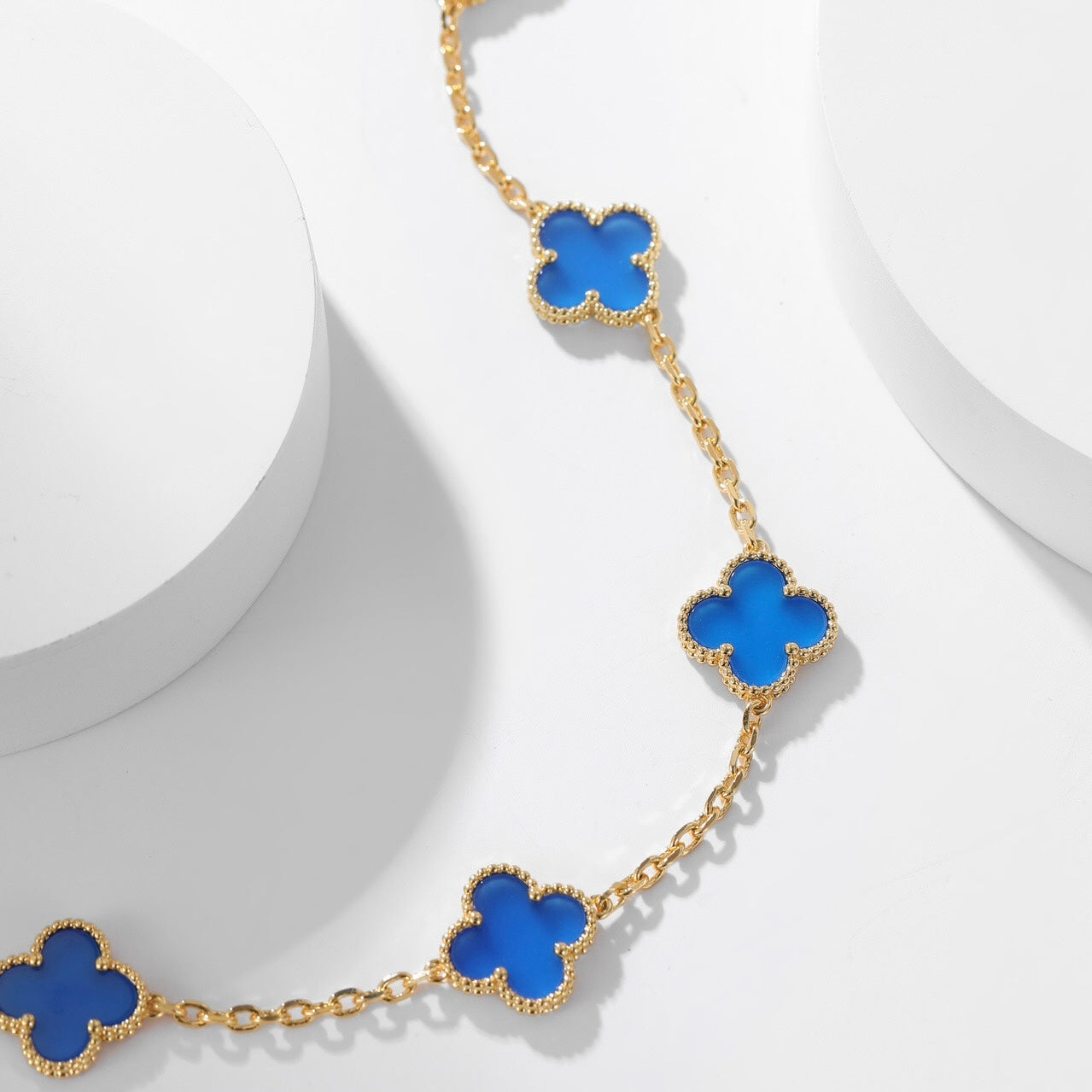 [Am jewelry]CLOVER 10 MOTIFS BLUE AGATE NECKLACE