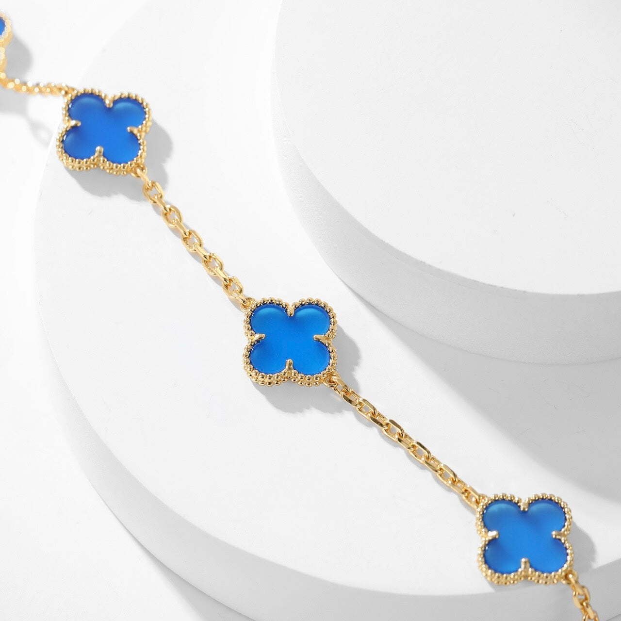 [Am jewelry]CLOVER 10 MOTIFS BLUE AGATE NECKLACE