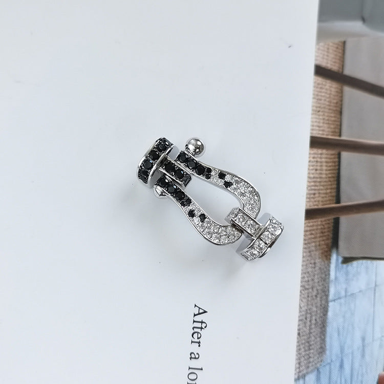 [Am jewelry]FORCE LARGE HORSESHOE BLACK WHITE DIAMOND BRACELET SILVER