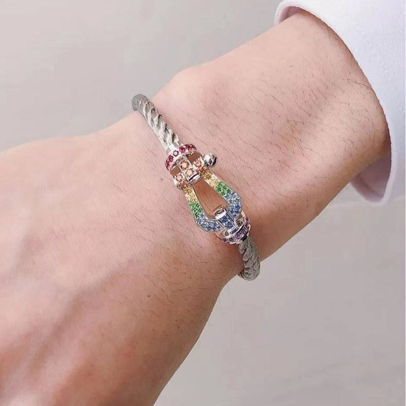 [Am jewelry]FORC LARGE HORSESHOE  COLORED DIAMOND BRACELET SILVER