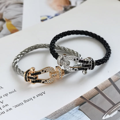 [Am jewelry]FORCE LARGE HORSESHOE BLACK WHITE DIAMOND BRACELET SILVER
