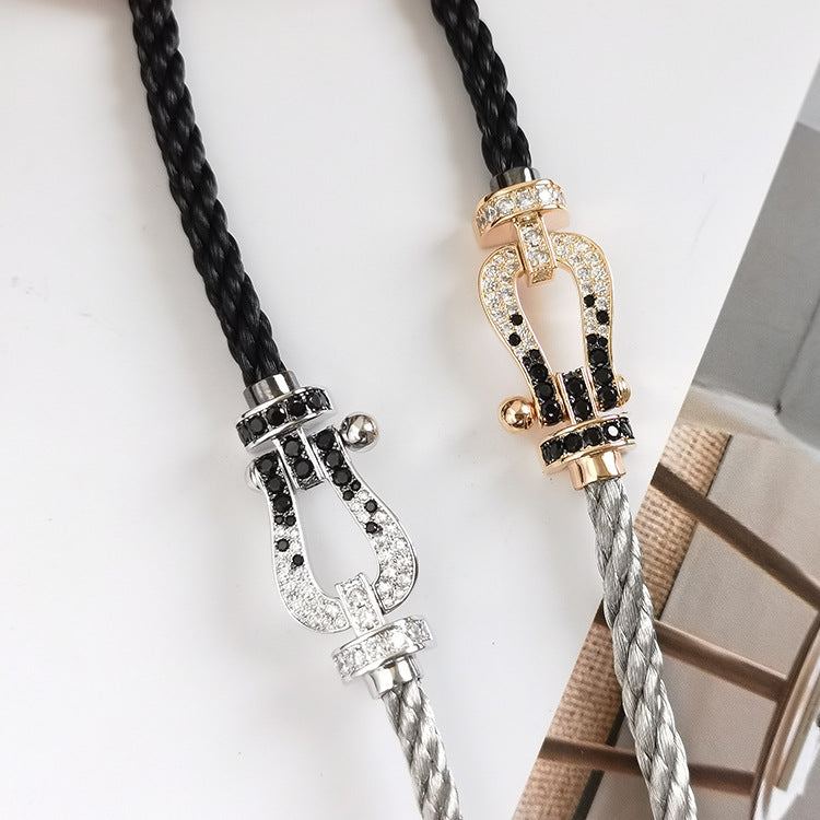 [Am jewelry]FORCE LARGE HORSESHOE BLACK WHITE DIAMOND BRACELET SILVER
