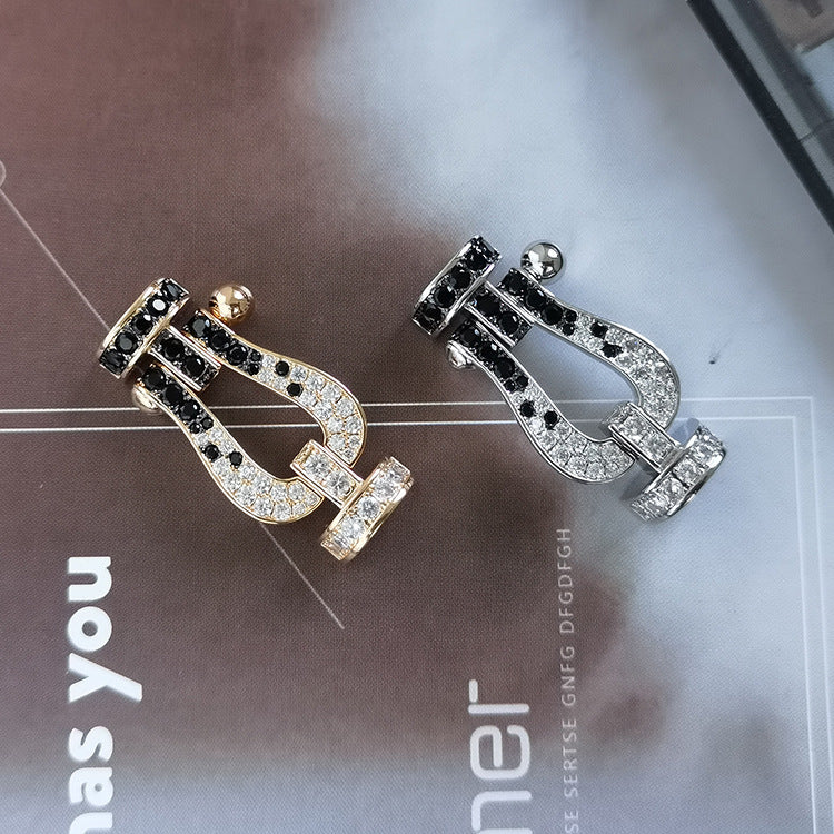 [Am jewelry]FORCE LARGE HORSESHOE BLACK WHITE DIAMOND BRACELET SILVER